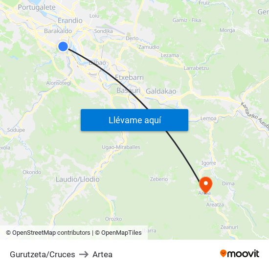 Gurutzeta/Cruces to Artea map