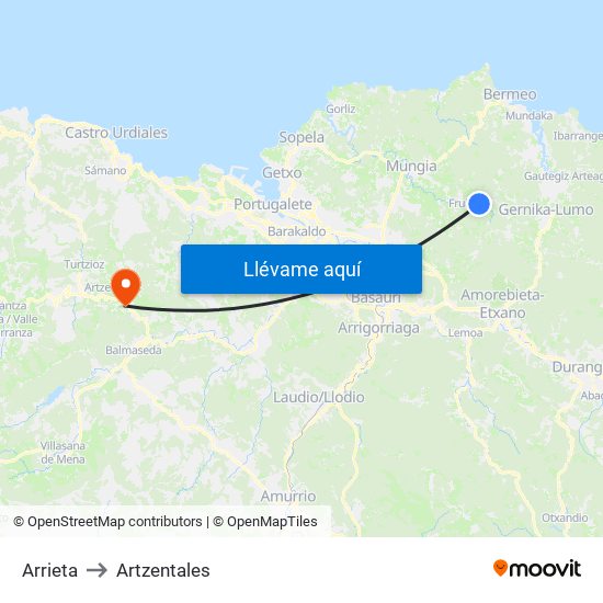 Arrieta to Artzentales map