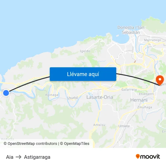 Aia to Astigarraga map