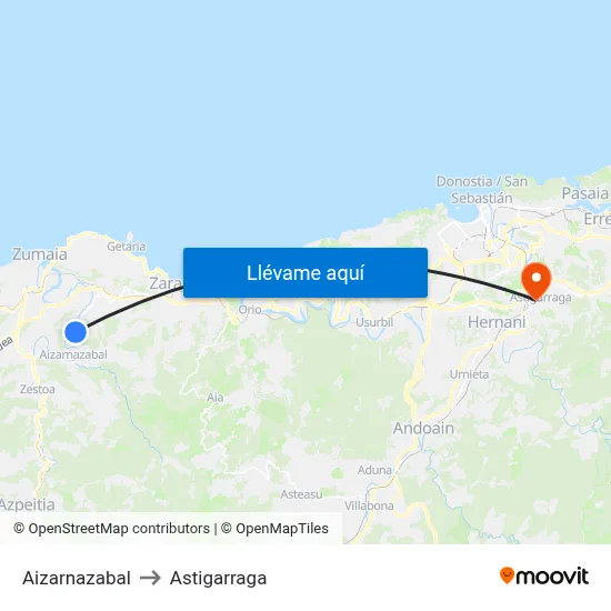 Aizarnazabal to Astigarraga map
