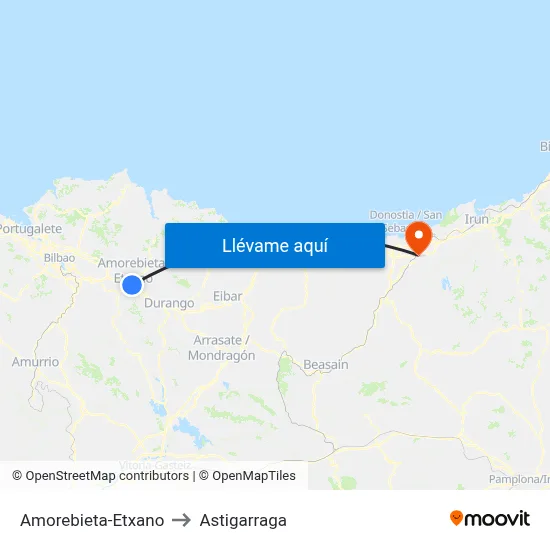 Amorebieta-Etxano to Astigarraga map