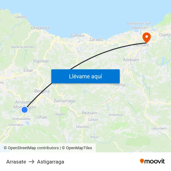 Arrasate to Astigarraga map