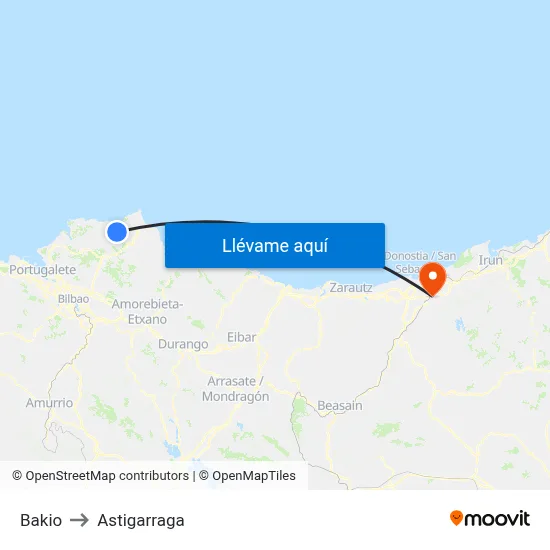 Bakio to Astigarraga map