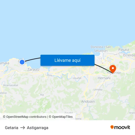 Getaria to Astigarraga map