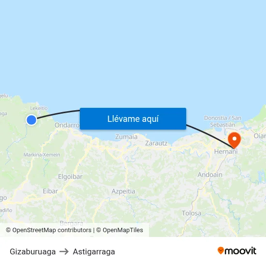 Gizaburuaga to Astigarraga map