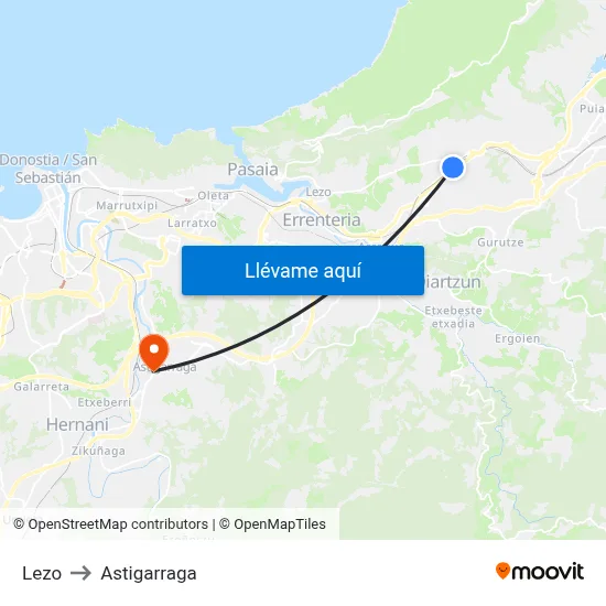 Lezo to Astigarraga map
