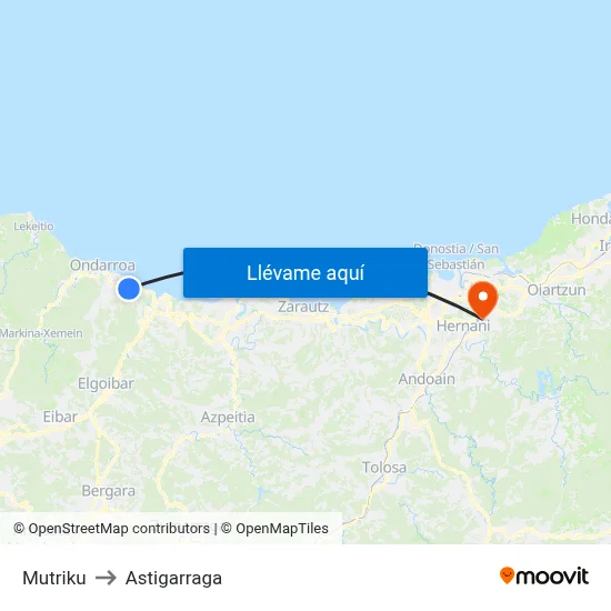 Mutriku to Astigarraga map