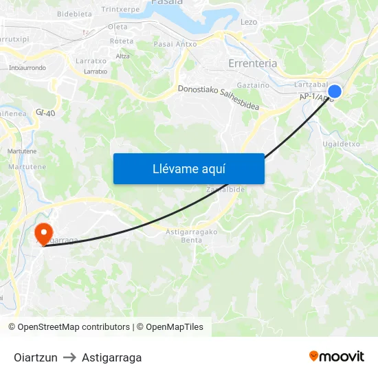 Oiartzun to Astigarraga map