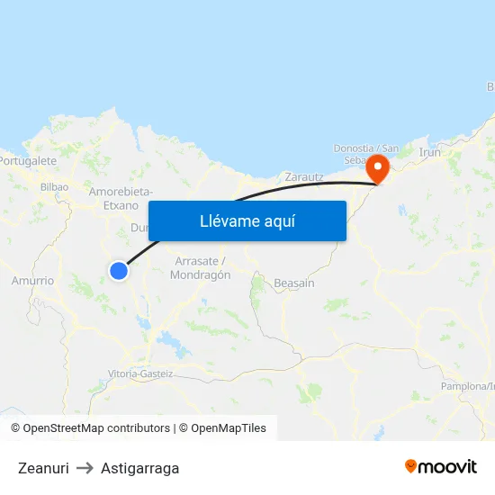 Zeanuri to Astigarraga map