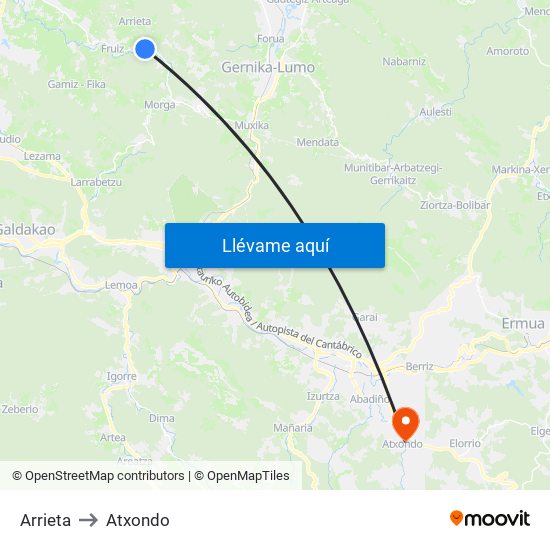 Arrieta to Atxondo map