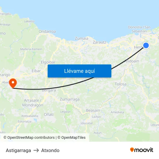 Astigarraga to Atxondo map