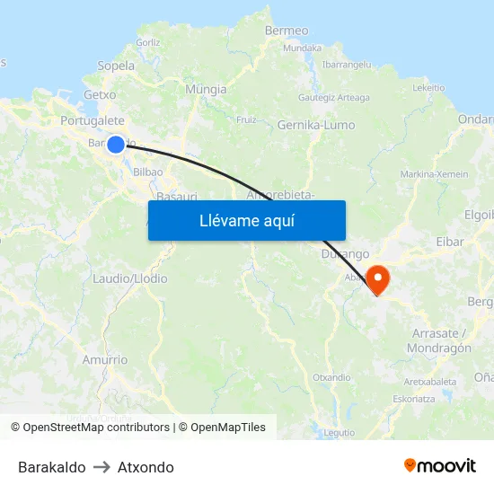 Barakaldo to Atxondo map