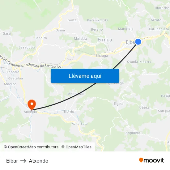 Eibar to Atxondo map