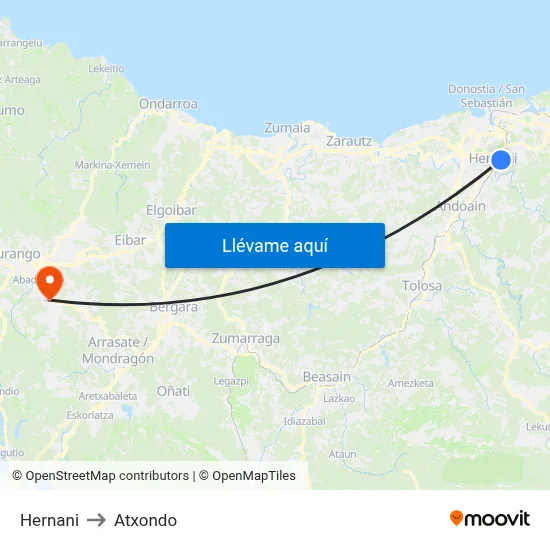 Hernani to Atxondo map