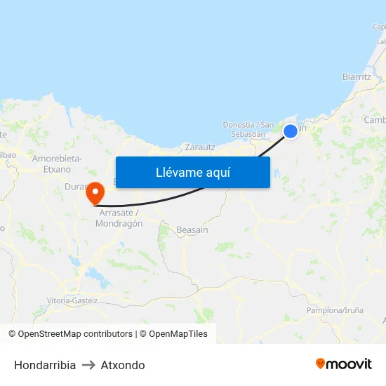 Hondarribia to Atxondo map