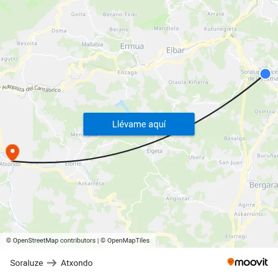 Soraluze to Atxondo map
