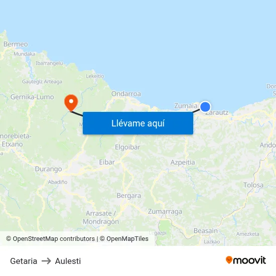 Getaria to Aulesti map