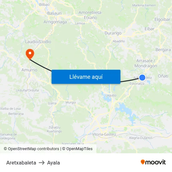 Aretxabaleta to Ayala map