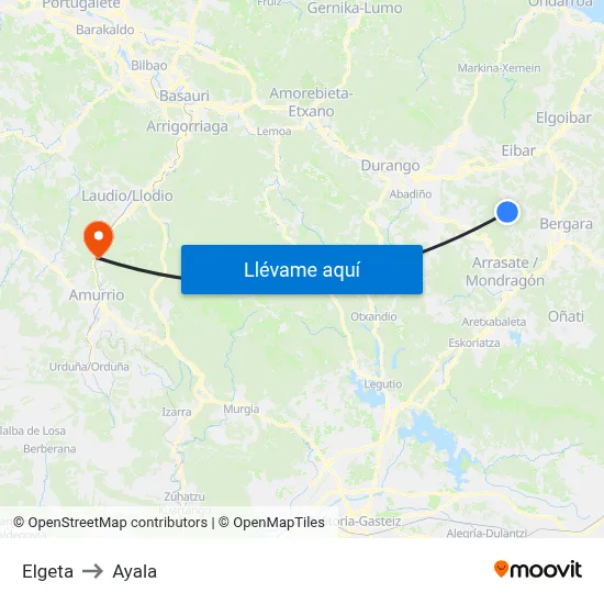Elgeta to Ayala map