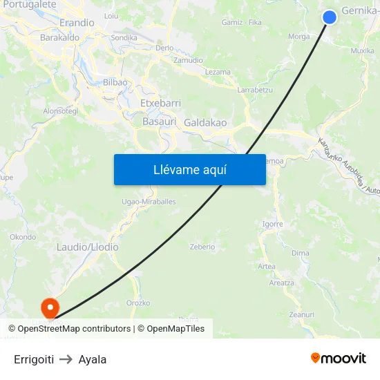 Errigoiti to Ayala map