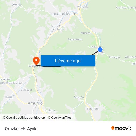 Orozko to Ayala map