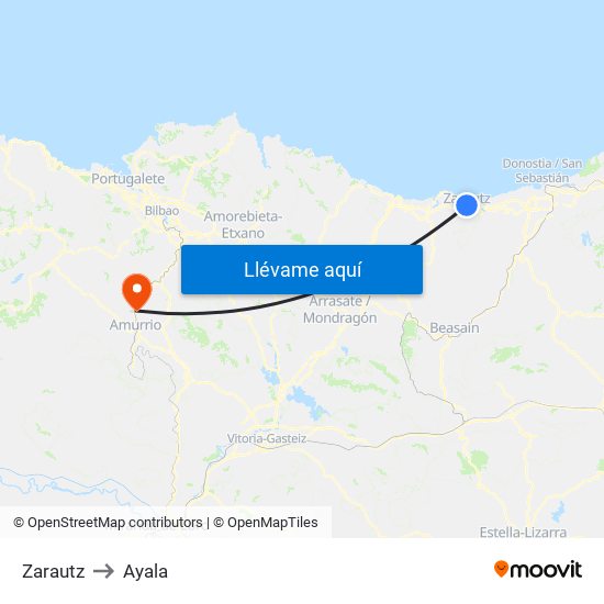 Zarautz to Ayala map
