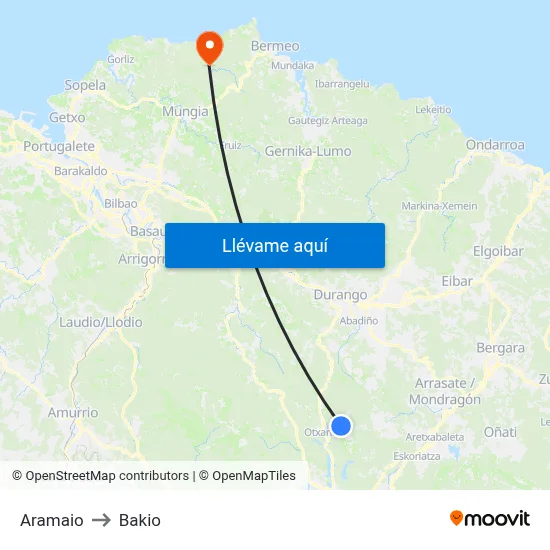 Aramaio to Bakio map