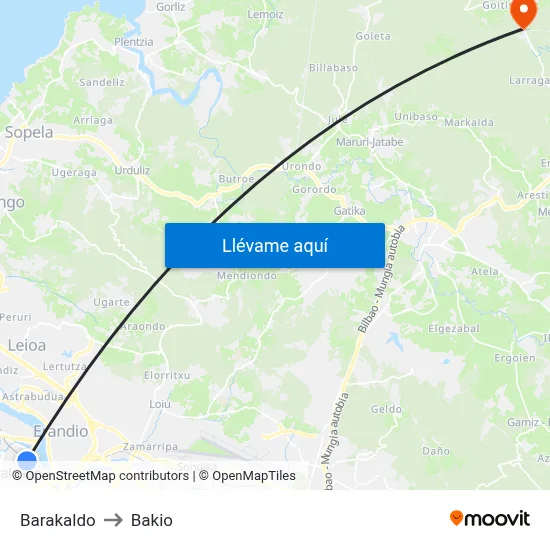 Barakaldo to Bakio map