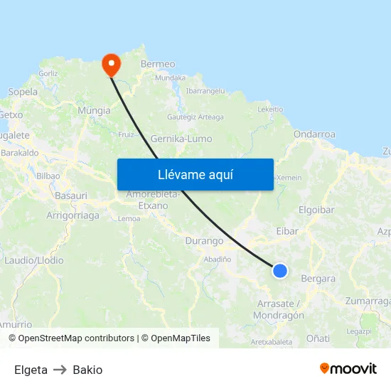 Elgeta to Bakio map