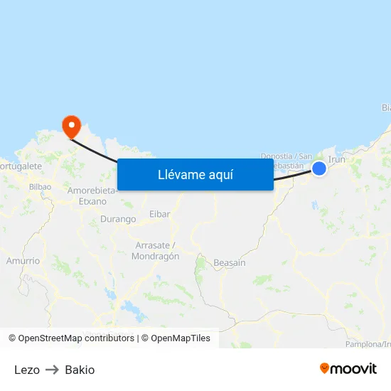 Lezo to Bakio map
