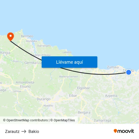 Zarautz to Bakio map