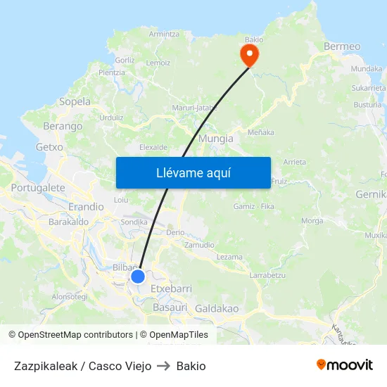 Zazpikaleak / Casco Viejo to Bakio map