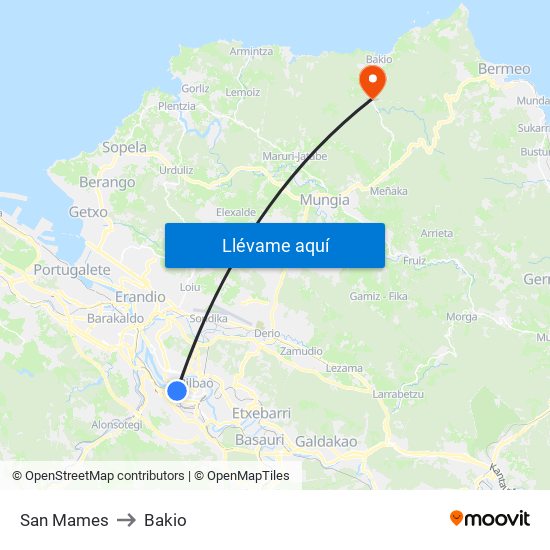 San Mames to Bakio map