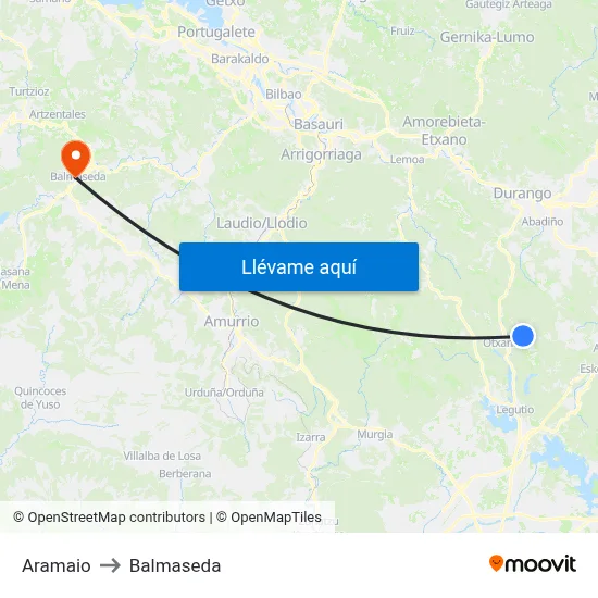 Aramaio to Balmaseda map
