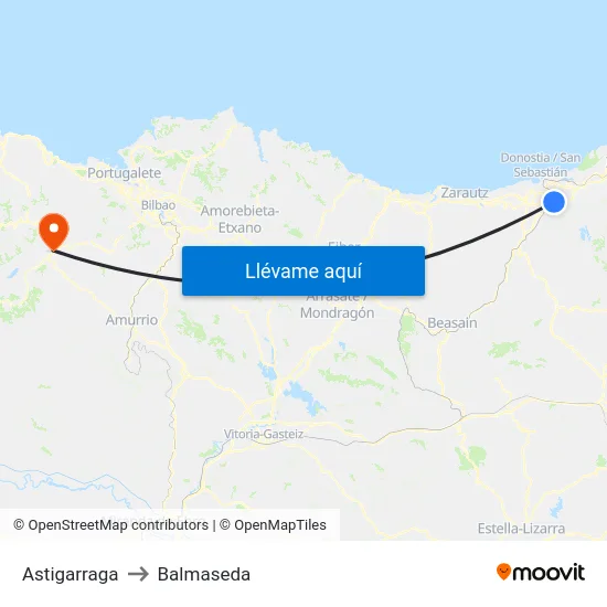 Astigarraga to Balmaseda map