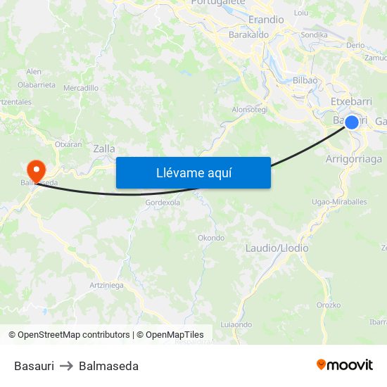 Basauri to Balmaseda map