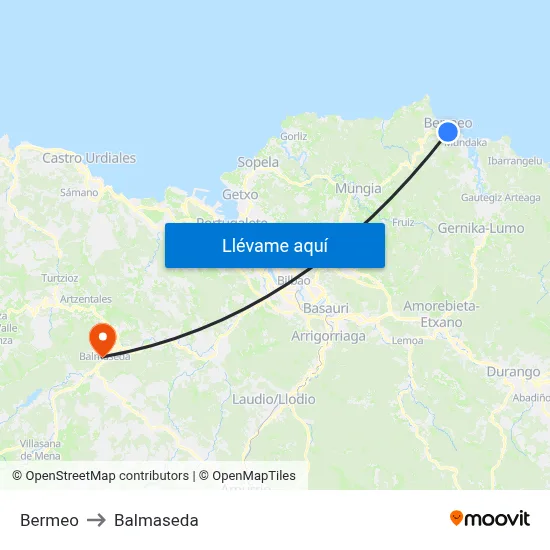 Bermeo to Balmaseda map