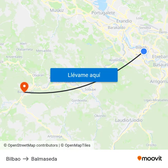 Bilbao to Balmaseda map