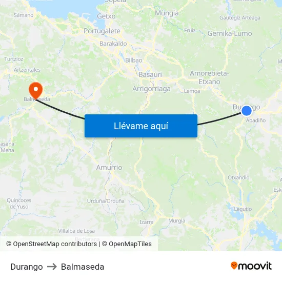 Durango to Balmaseda map