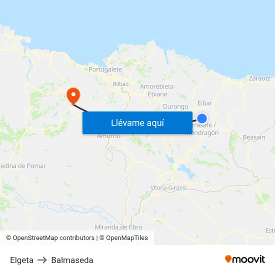 Elgeta to Balmaseda map