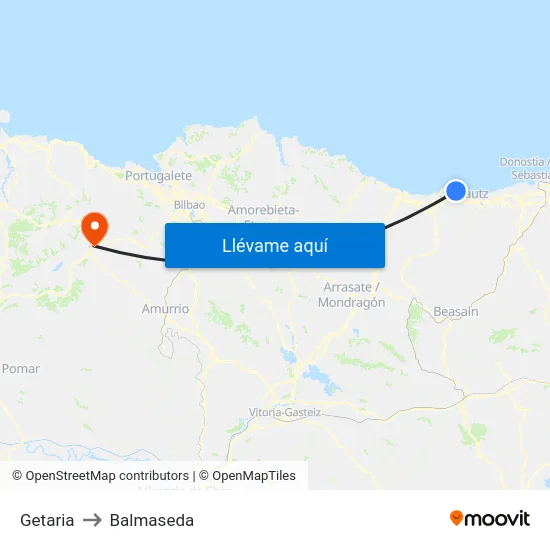 Getaria to Balmaseda map