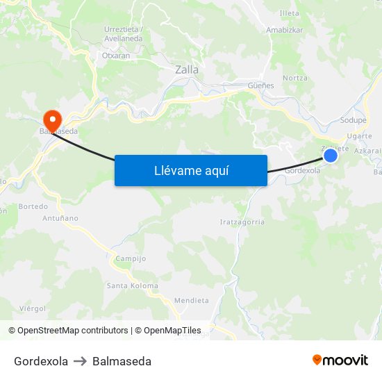 Gordexola to Balmaseda map