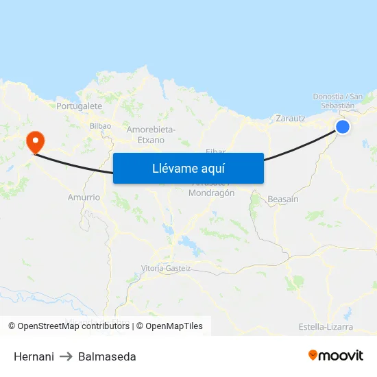 Hernani to Balmaseda map