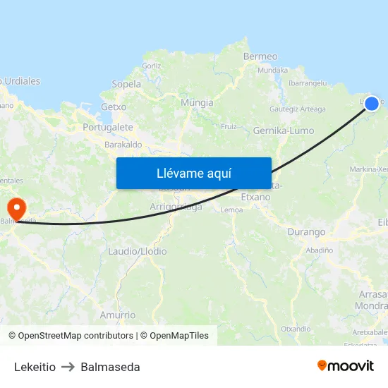 Lekeitio to Balmaseda map
