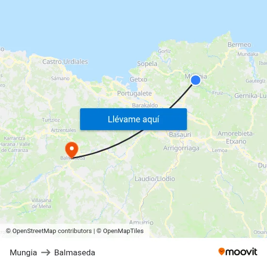 Mungia to Balmaseda map