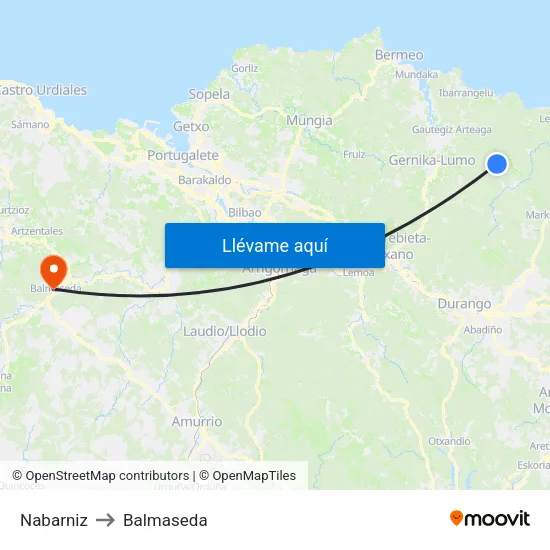 Nabarniz to Balmaseda map