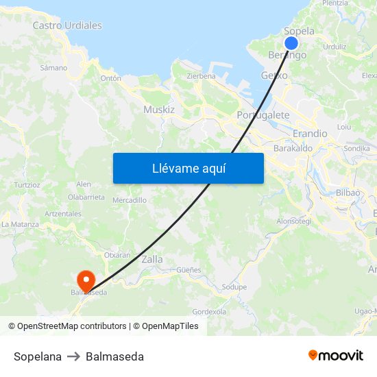 Sopelana to Balmaseda map