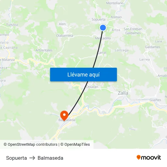 Sopuerta to Balmaseda map