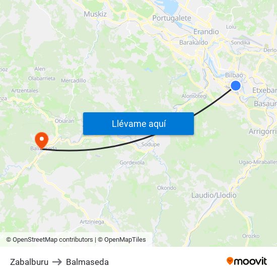Zabalburu to Balmaseda map