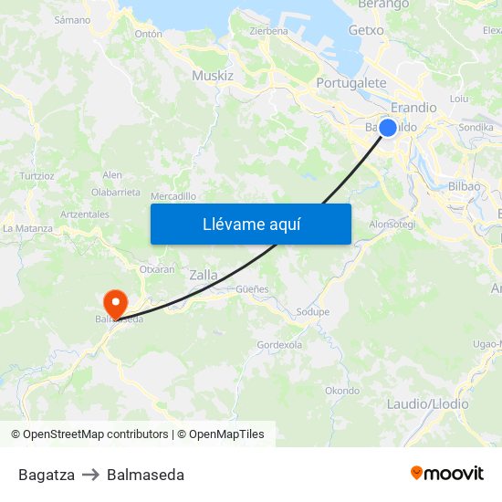 Bagatza to Balmaseda map